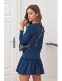 Kleid mit Rüschen und langen Ärmeln, Marineblau FK555 – Online-Shop – Boutique